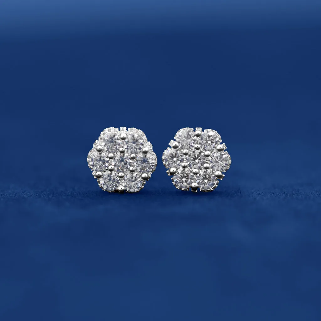 10k White Gold Clustered Moissinite Earrings