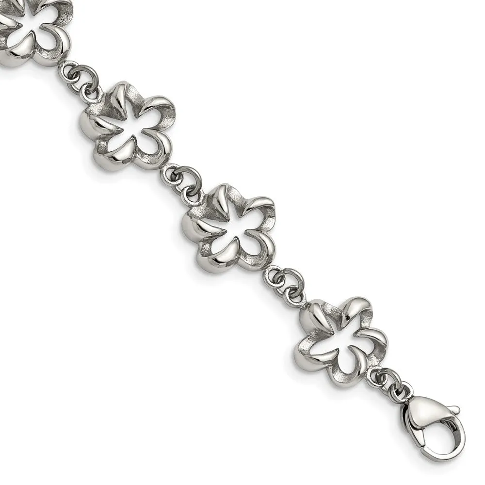 13mm Stainless Steel Looped Petal Flower Link Bracelet, 7.5 Inch