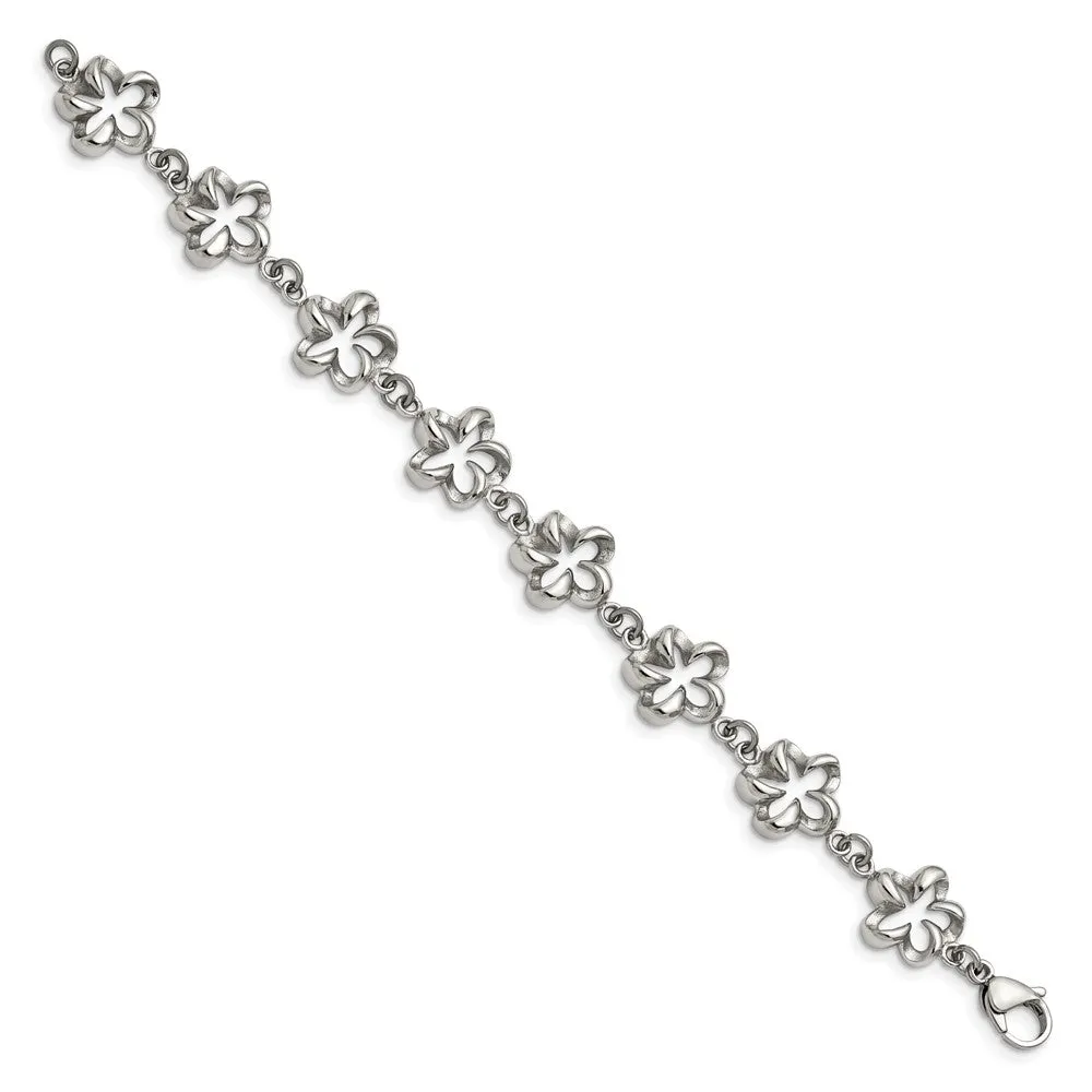 13mm Stainless Steel Looped Petal Flower Link Bracelet, 7.5 Inch