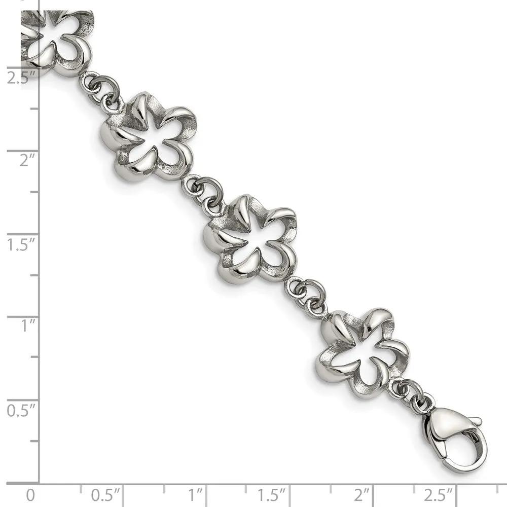 13mm Stainless Steel Looped Petal Flower Link Bracelet, 7.5 Inch