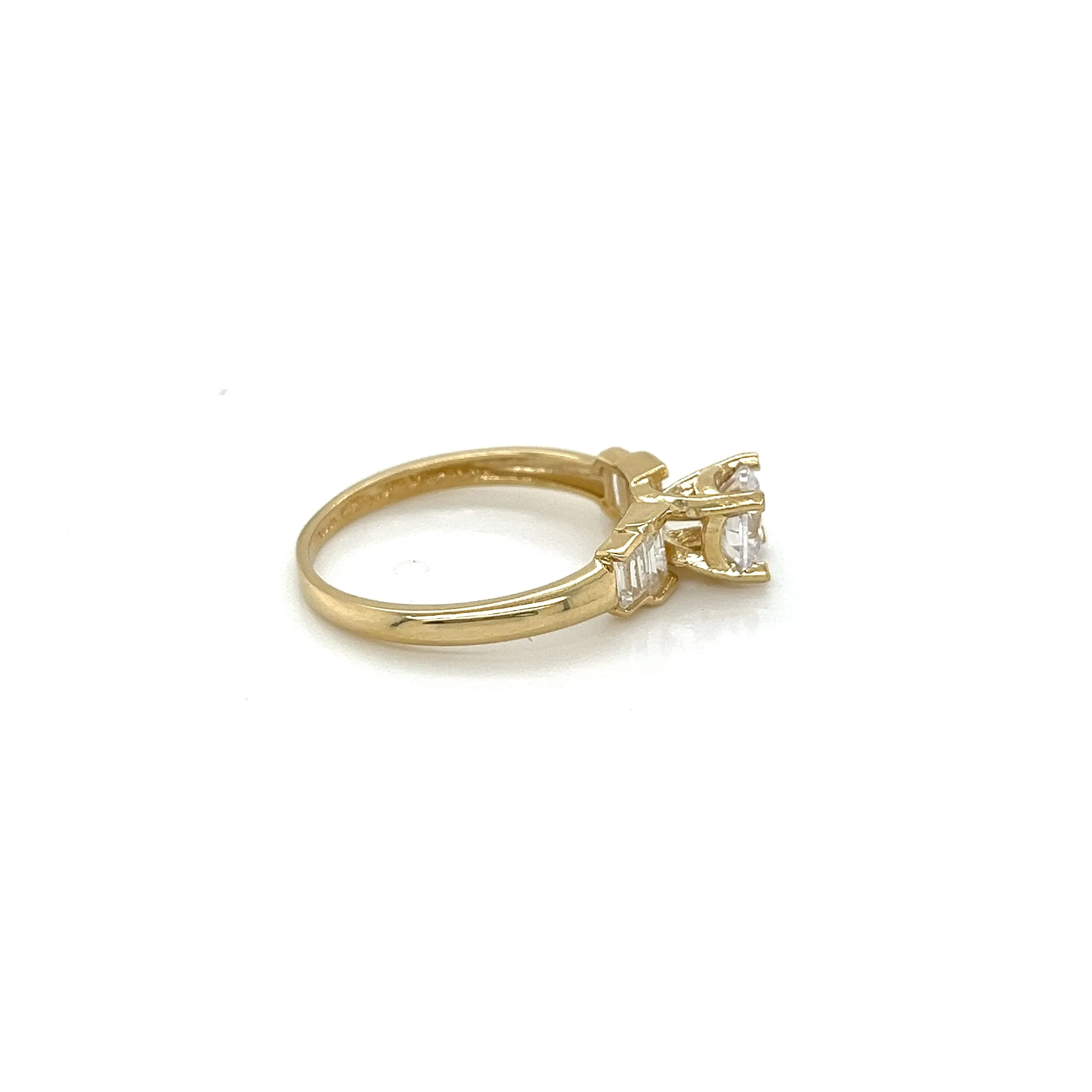 14K Gold CZ Round & Baguette Ring