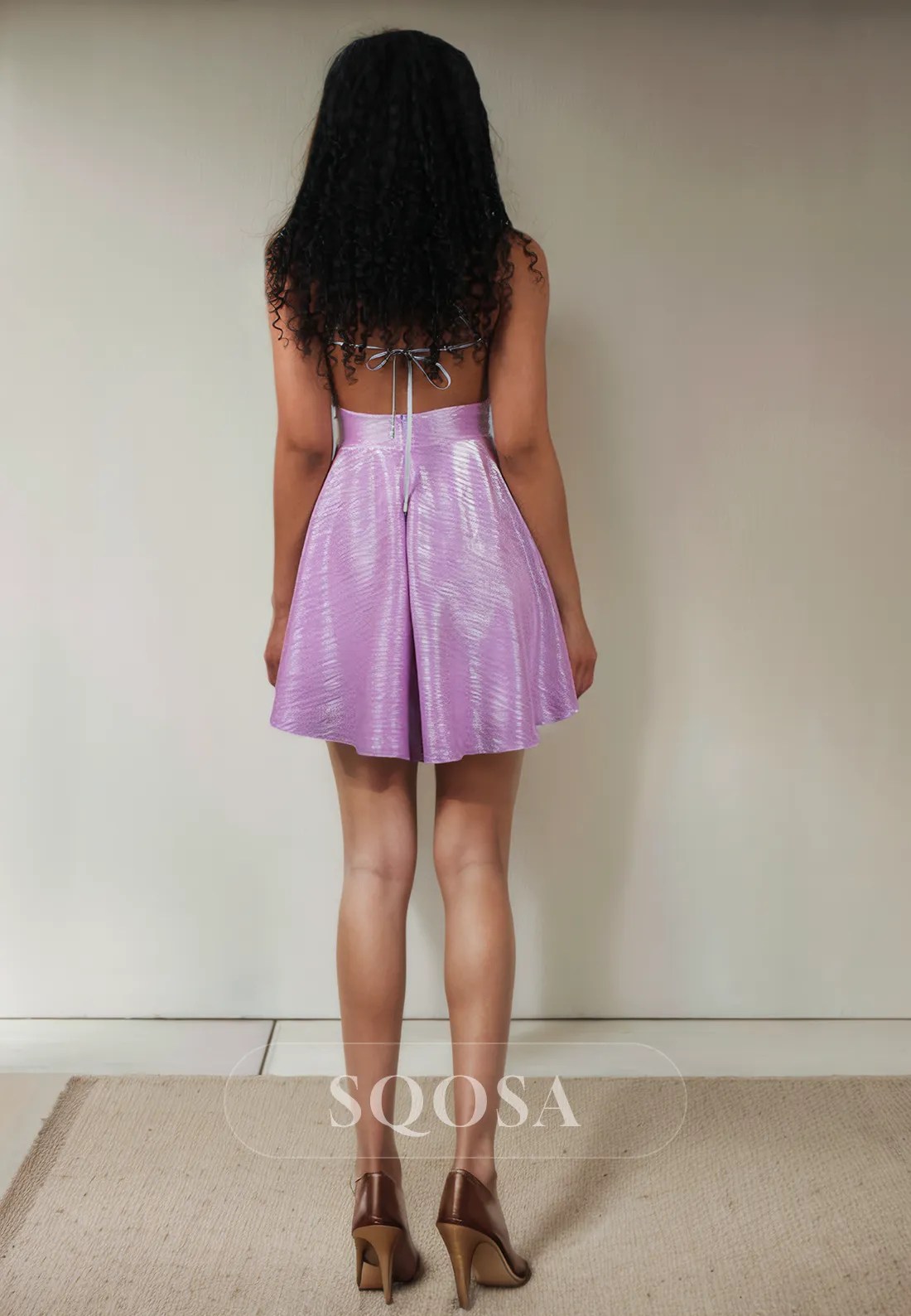 A Line Spaghetti Straps Short Homecoming Dress Open Back Graduation Dress