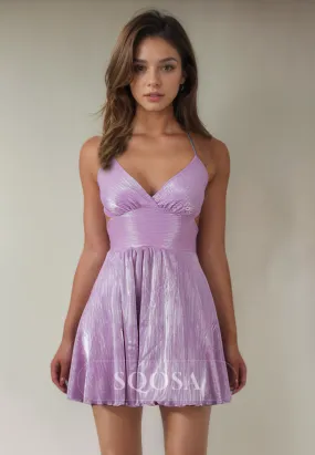 A Line Spaghetti Straps Short Homecoming Dress Open Back Graduation Dress