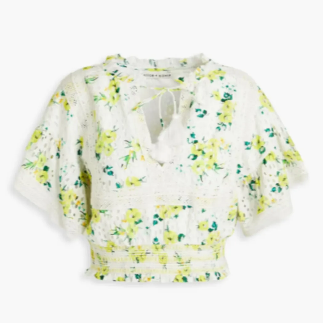 Alice+Olivia  |Flower Patterns Casual Style Cotton Short Sleeves Lace