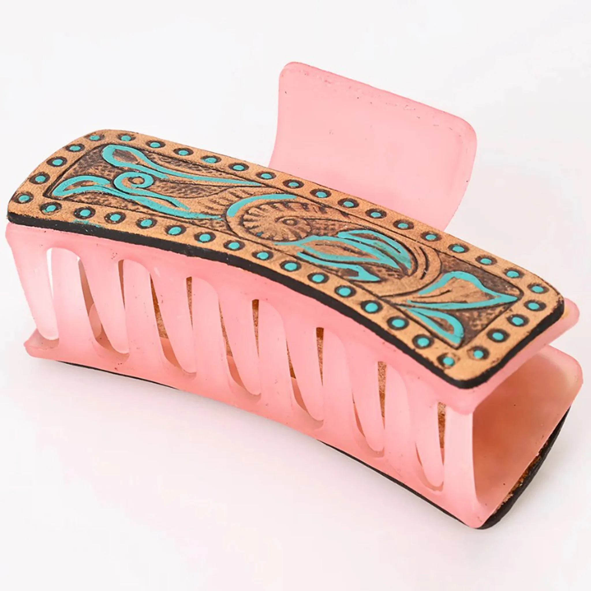 American Darling Painted Tooled Leather Hairclip