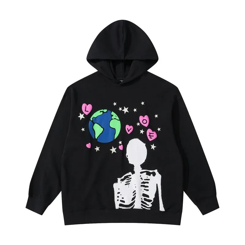 Amour Worldwide Skeleton Print Cotton Hoodie