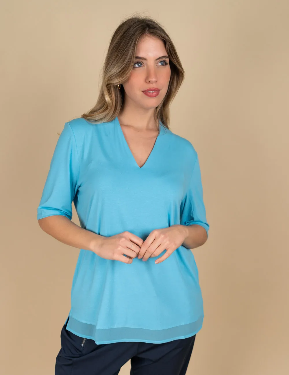 Barbara Lebek - T-shirt con scollo a V turchese