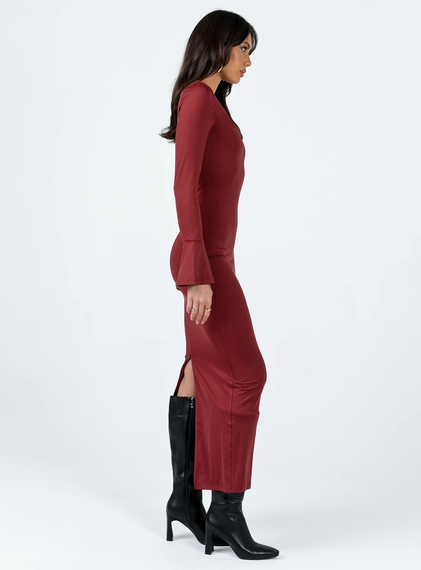 Belfa Long Sleeve Maxi Dress Burgundy