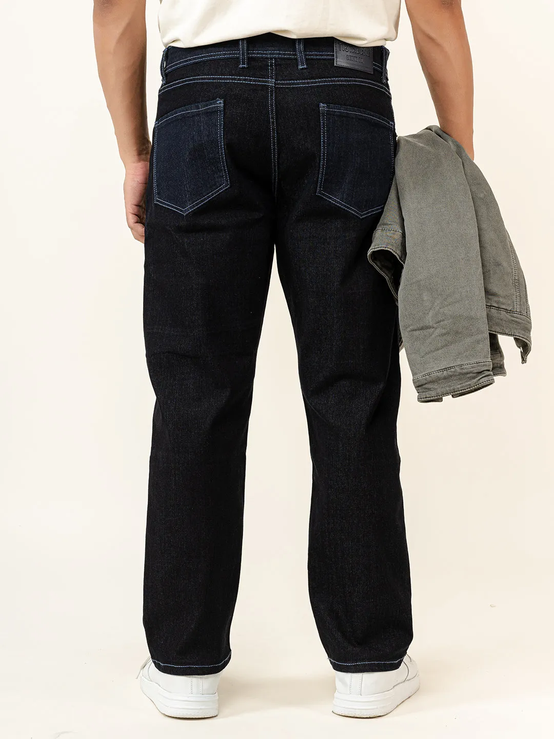 Black Colour Block Straight Fit Denim Jeans