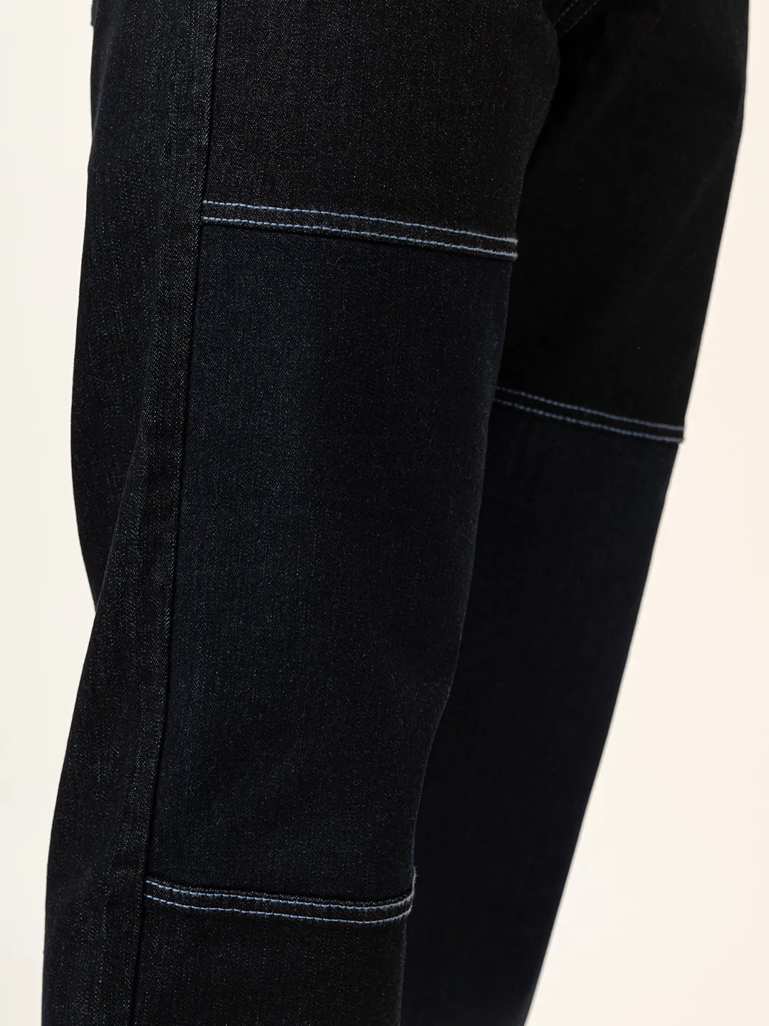 Black Colour Block Straight Fit Denim Jeans