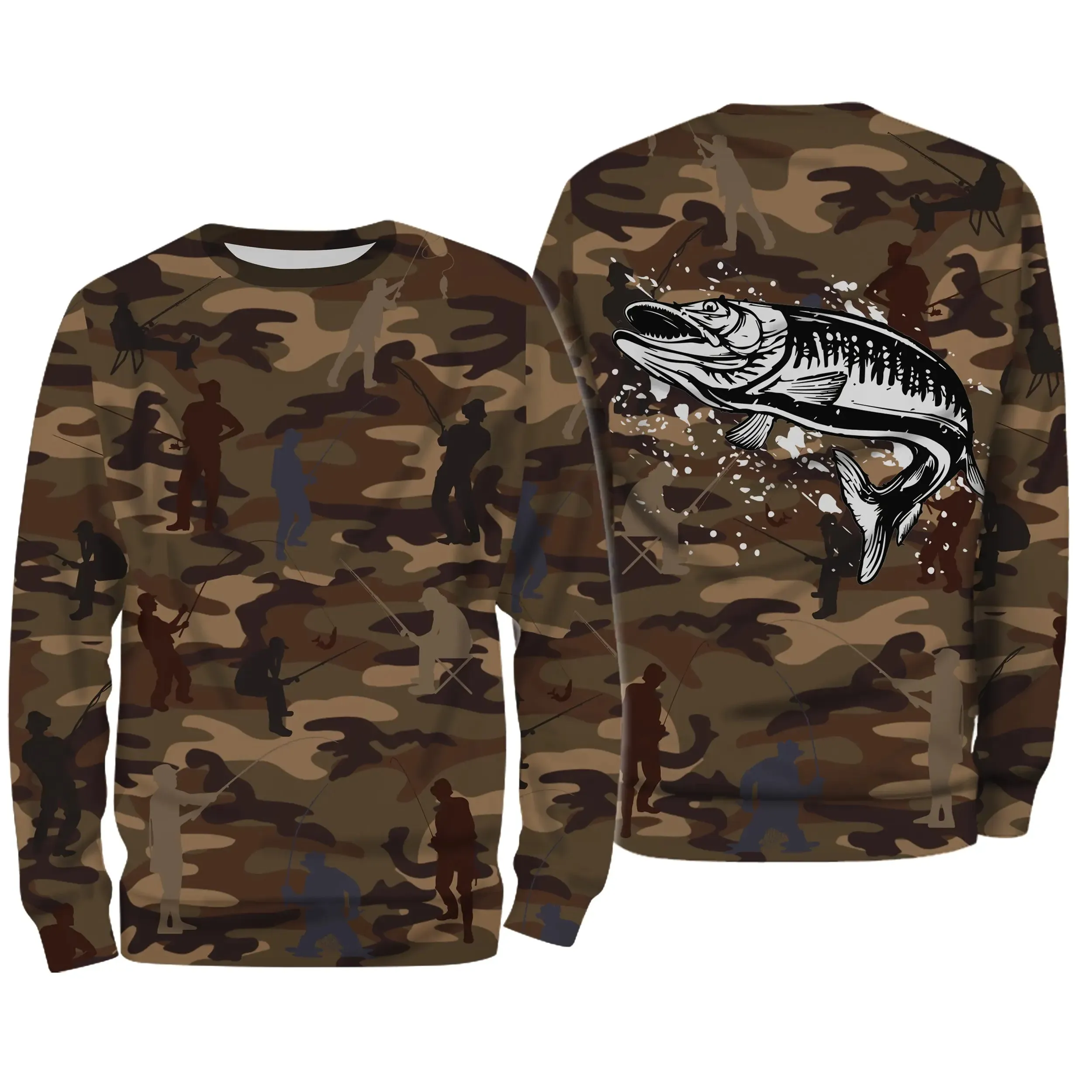 Camouflage de Pêche, Pêche du Brochet, Carnassier, Cadeau Original Pêcheur, Tee shirt All-Over, Shirt Anti-UV - CTS19052226