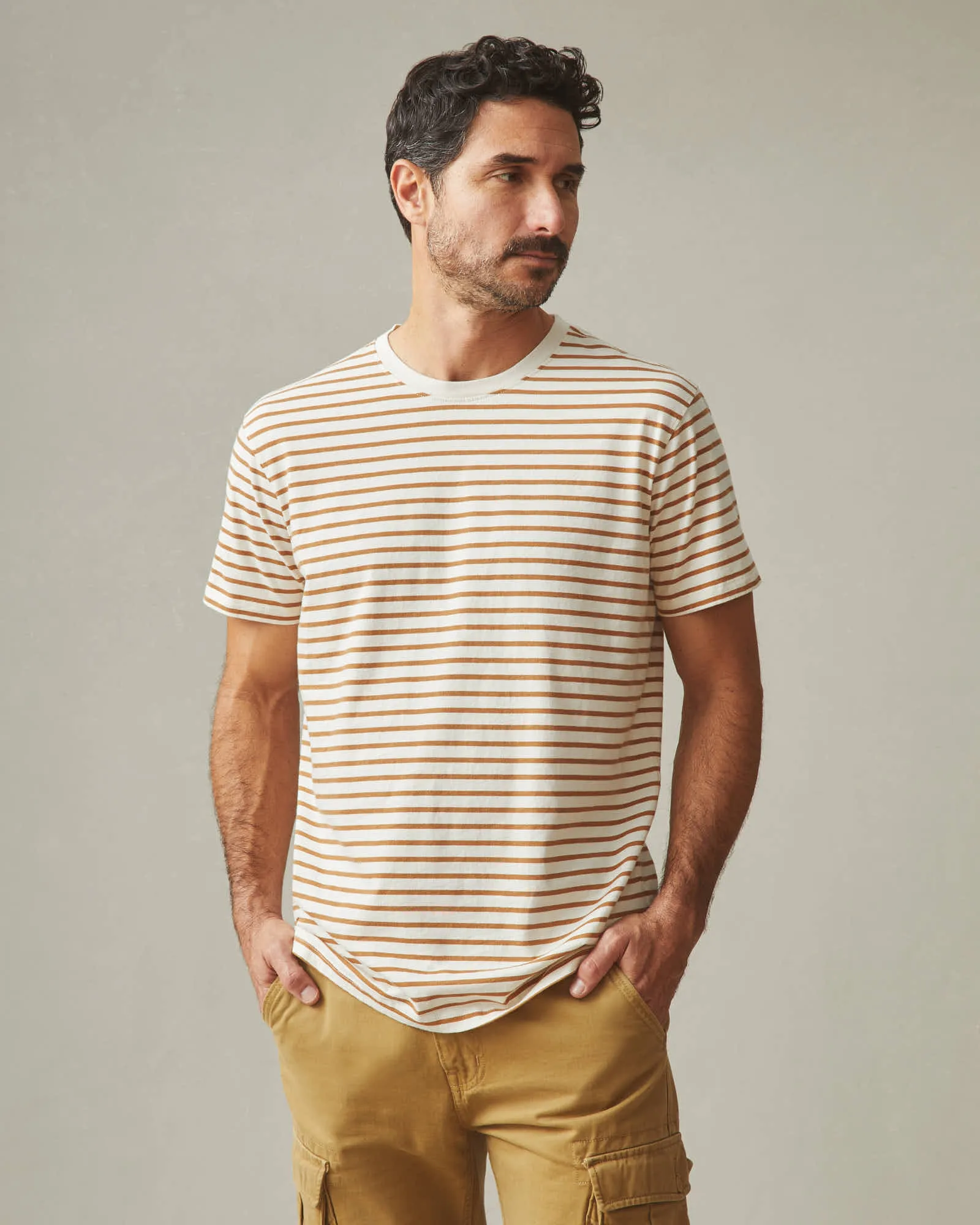 Classic Cotton Crew Tee Striped - Cashew Stripe