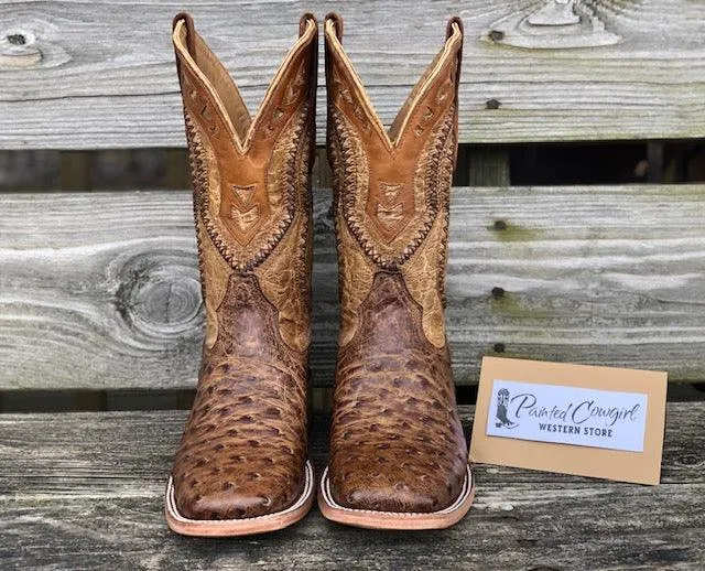 Corral Men's Orix Tan Ostrich Overlay Square Toe Cowboy Boots A4008