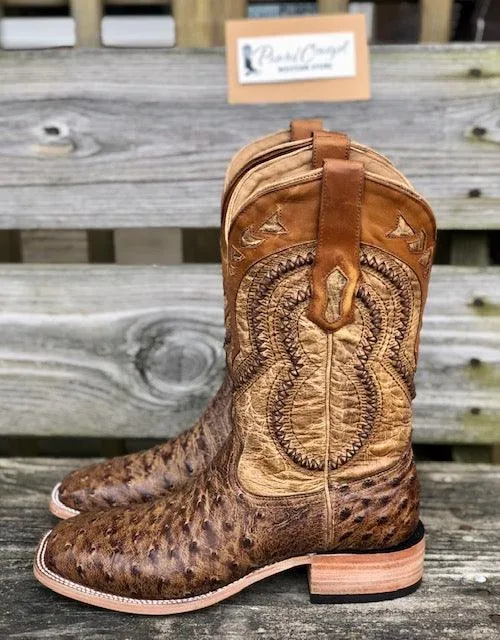 Corral Men's Orix Tan Ostrich Overlay Square Toe Cowboy Boots A4008