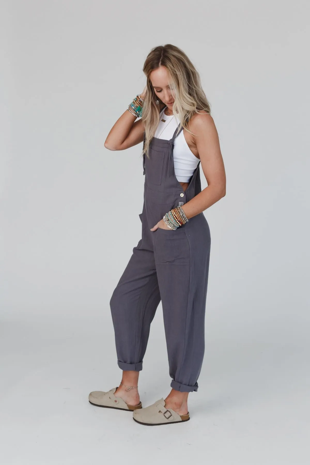 Dayton Tie Strap Overalls - Charcoal