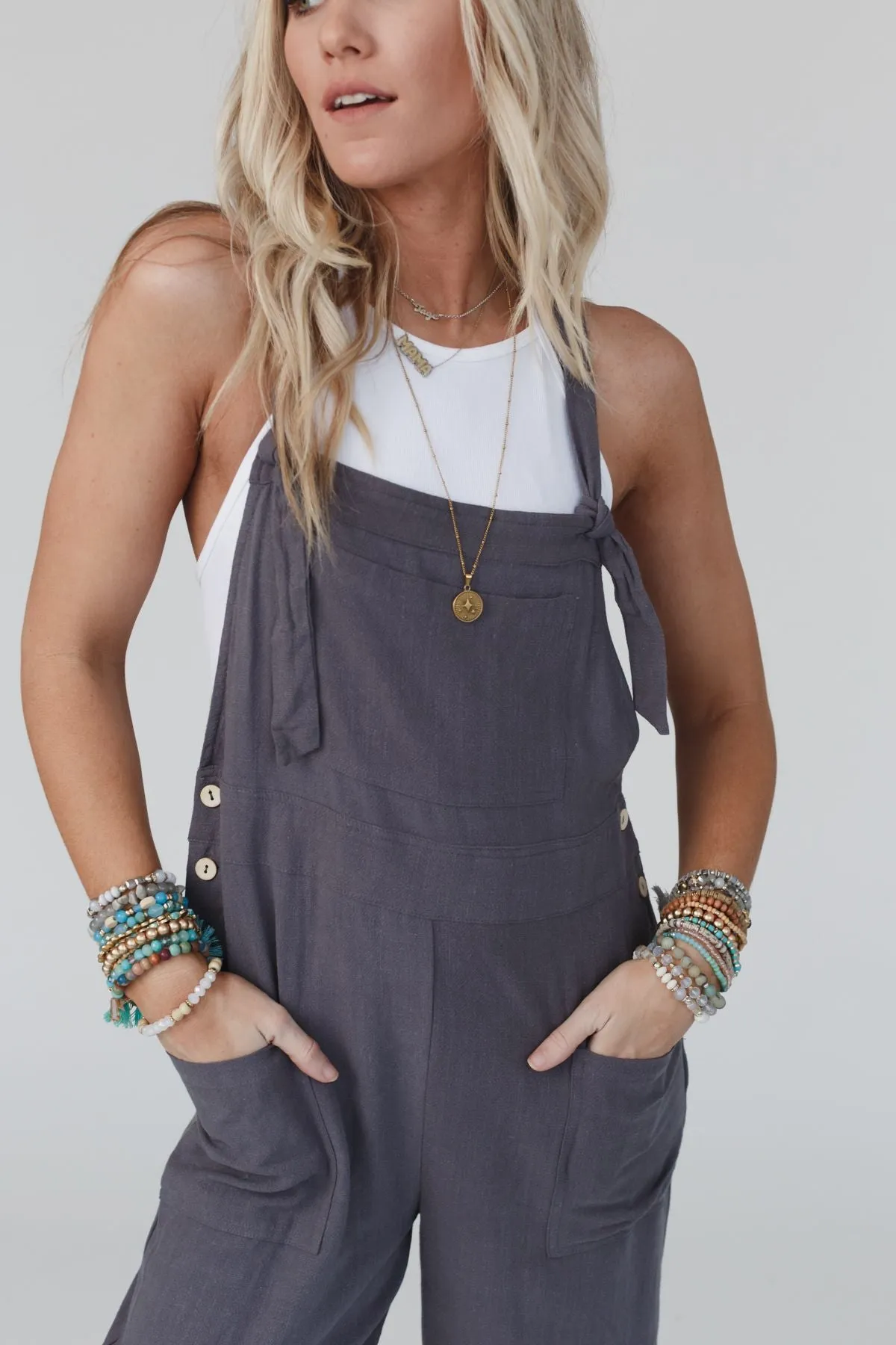 Dayton Tie Strap Overalls - Charcoal