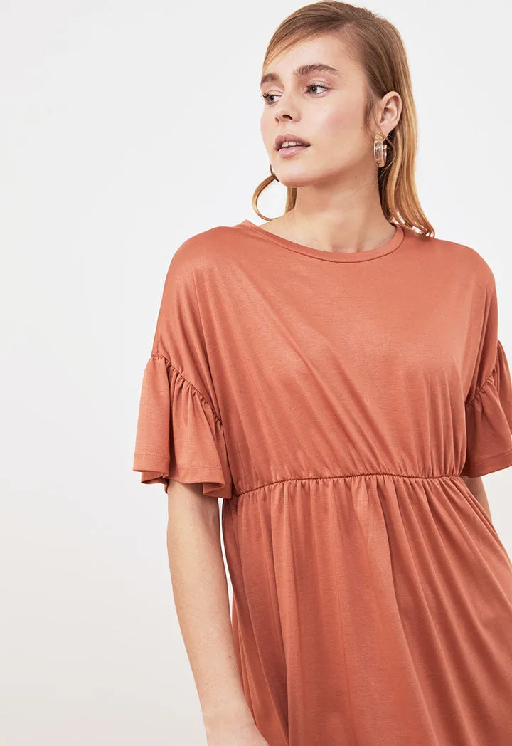 Drop Shoulder Gathered Waist Dress