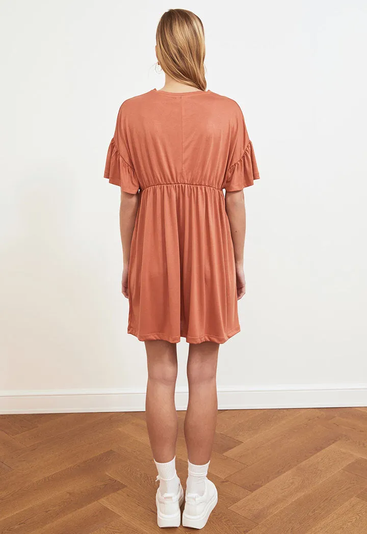 Drop Shoulder Gathered Waist Dress