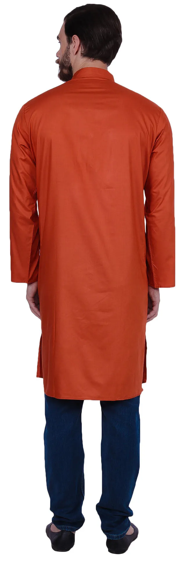 Elegant Cotton Men's Long Kurta India Clothing (Orange)