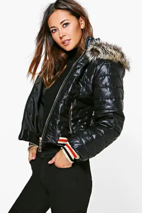 Eve Crop Faux Fur Hood Bubble Coat