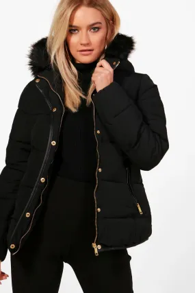 Fitted Padded Jacket With Faux Fur Hood