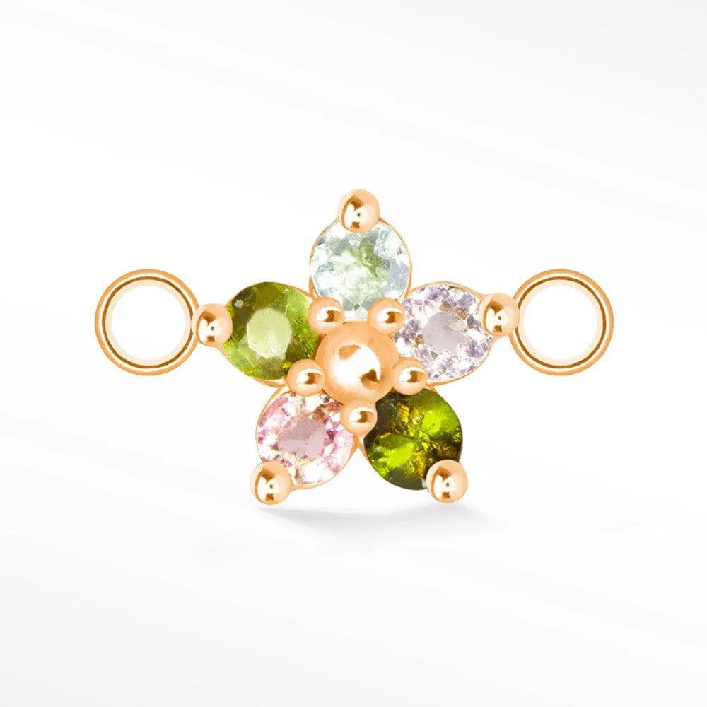 Flower in Multi Tourmaline Natural Gemstone 14K Rose Gold Connectors for Permanent Jewelry