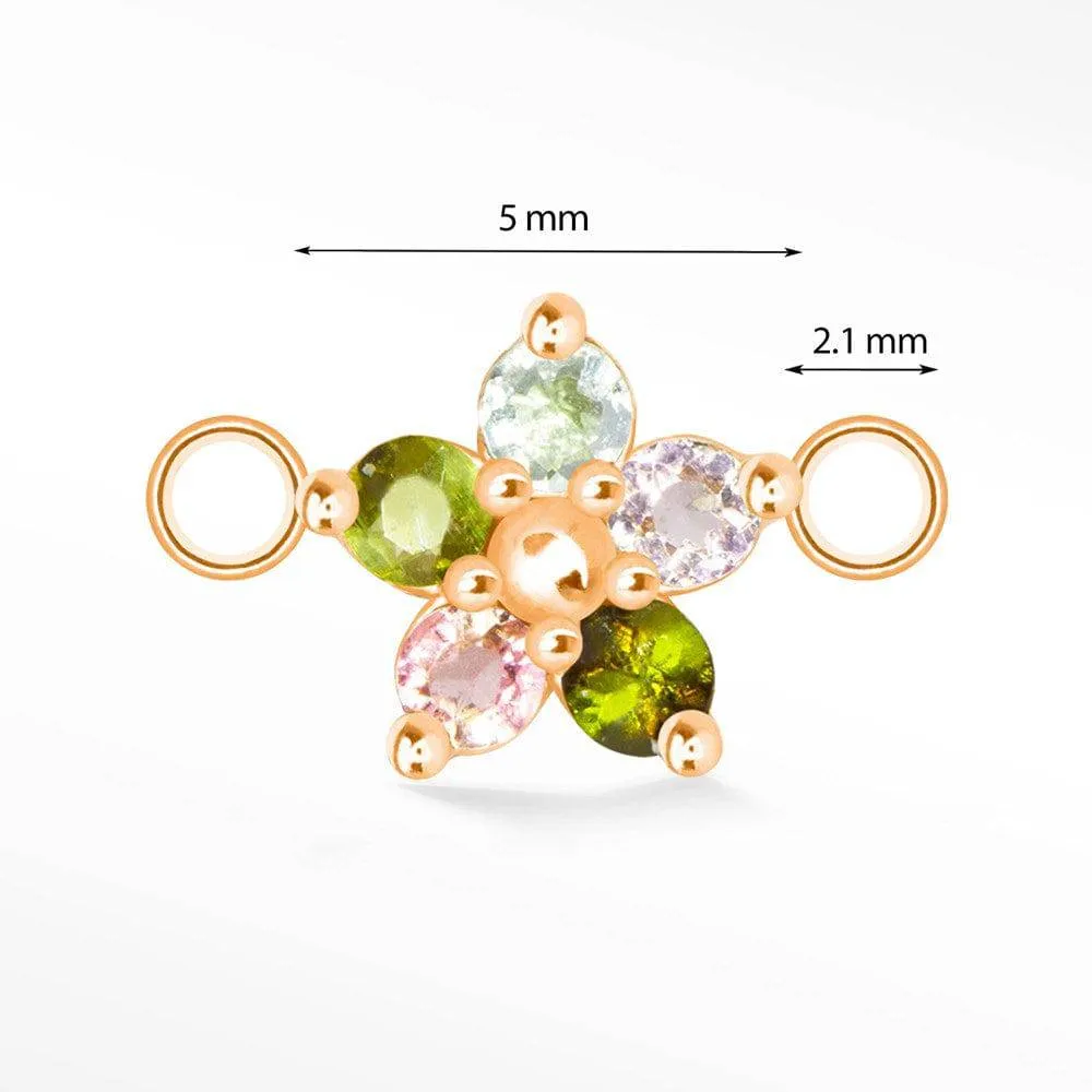 Flower in Multi Tourmaline Natural Gemstone 14K Rose Gold Connectors for Permanent Jewelry