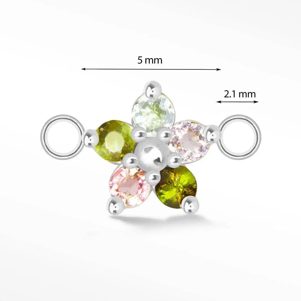 Flower in Multi Tourmaline Natural Gemstone 14K White Gold Connectors for Permanent Jewelry