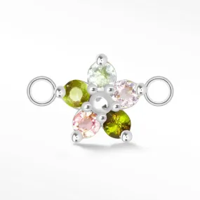 Flower in Multi Tourmaline Natural Gemstone 14K White Gold Connectors for Permanent Jewelry