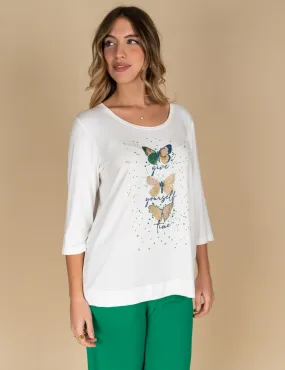 Gaia Life - T-shirt con stampa a farfalle bianco