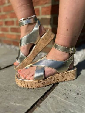 Gold Cross Over Cork Sandals