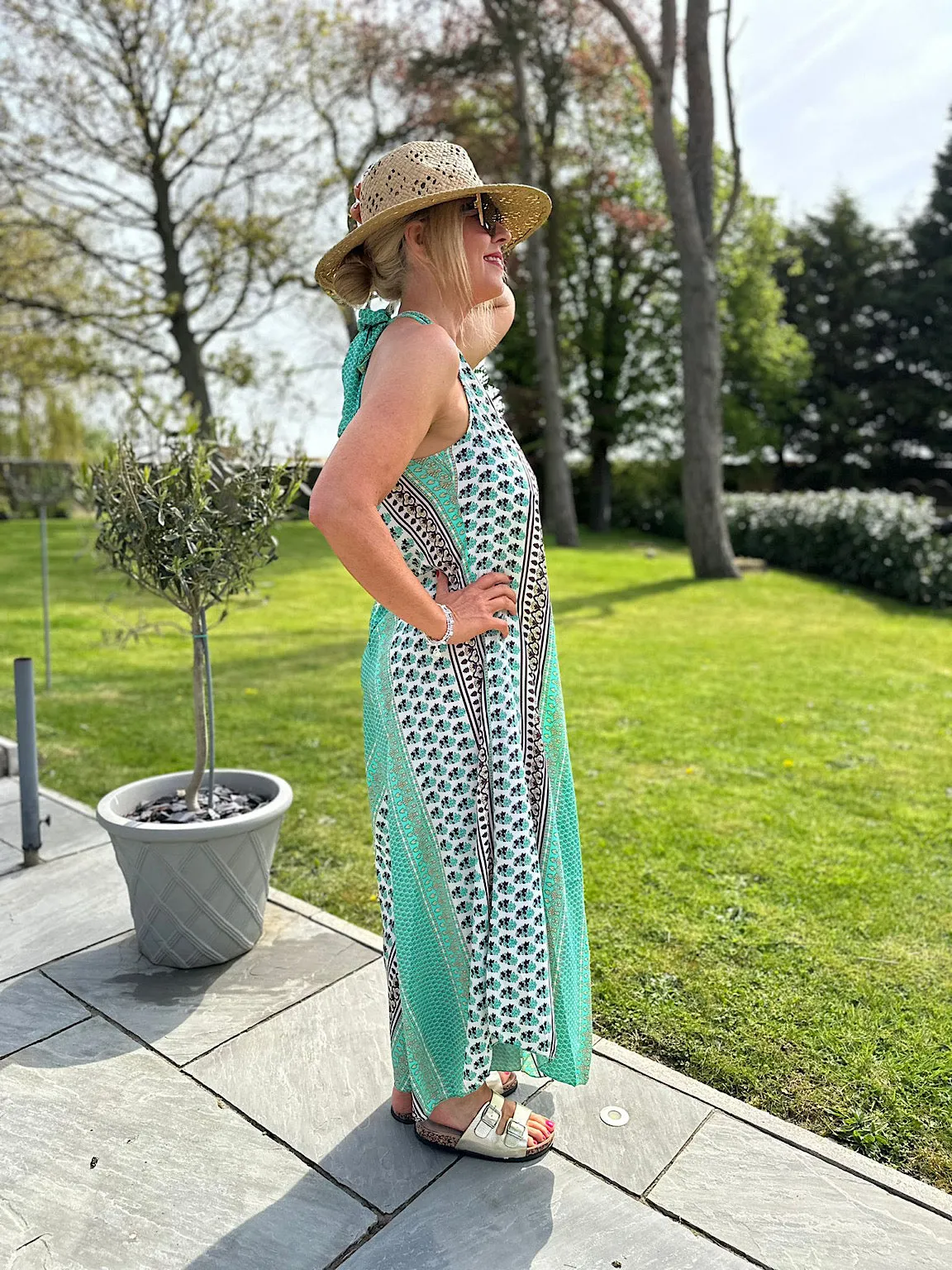 Green Patterned Stripe Jumpsuit