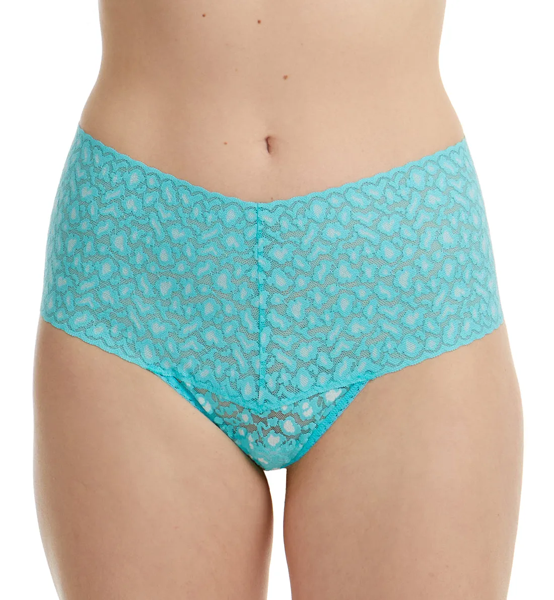 Hanky Panky Cross Dyed Leopard High-Waist Retro Thong (7J1921) - Radiant Turquoise/White