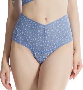 Hanky Panky Cross Dyed Leopard High-Waist Retro Thong (7J1921) - Stonewash/Serenity Blue