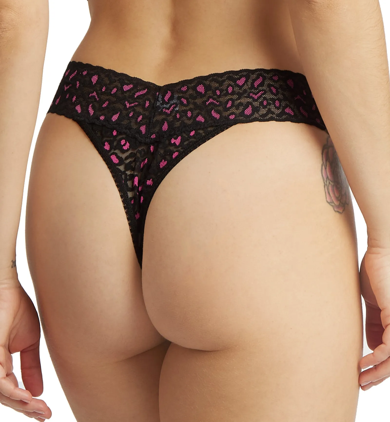 Hanky Panky Cross Dyed Leopard Original Rise Thong (7J1101P) - Black/Tulip Pink