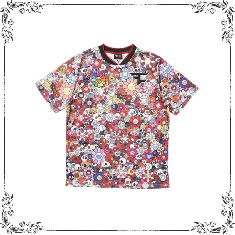 Kaikai Kiki  |Flower Patterns Unisex Street Style V-Neck Collaboration