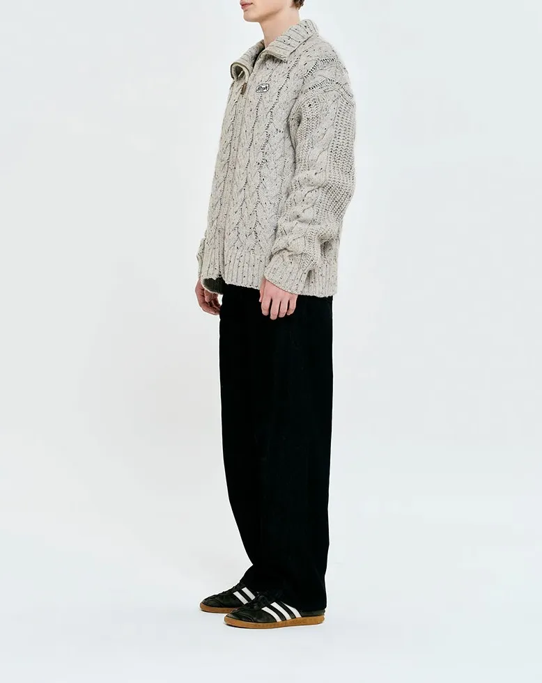 KIRSH  |[ KIRSH ] ★ UNI LOGO WAPPEN CABLE COLLAR KNIT ZIP UP