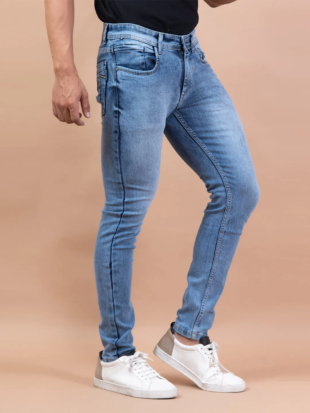 Light Blue Ankle Length Stretchable Men's Jeans