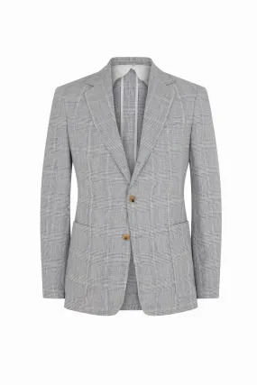 Light Blue Linen Single Breasted POW Check Jacket