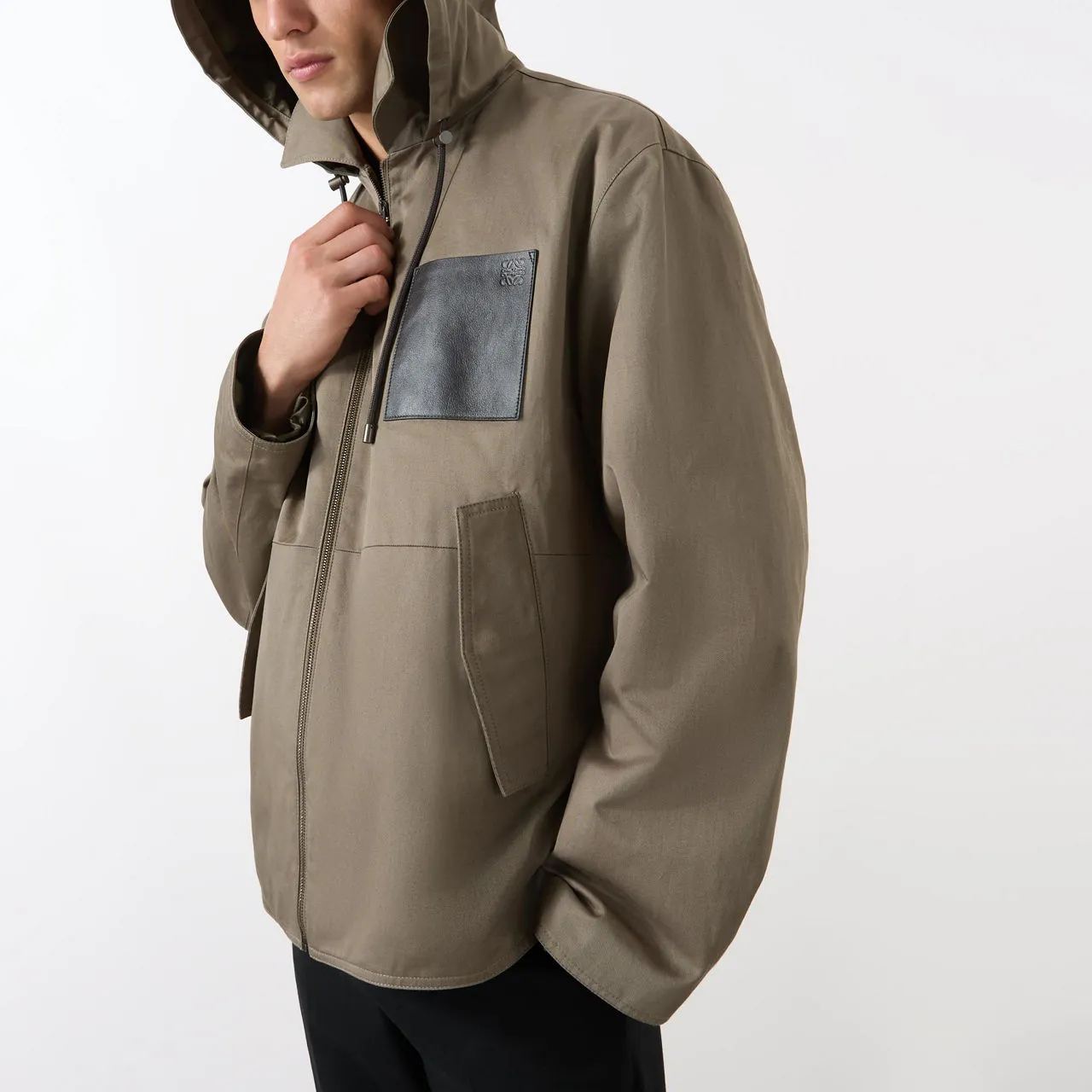 LOEWE Drawstring Hooded Rain Jacket - Khaki Brown