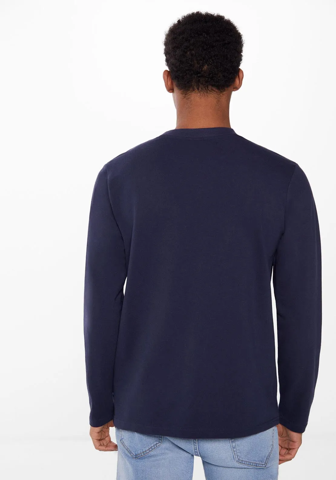 Long-sleeved piqué T-shirt with pocket - Blue