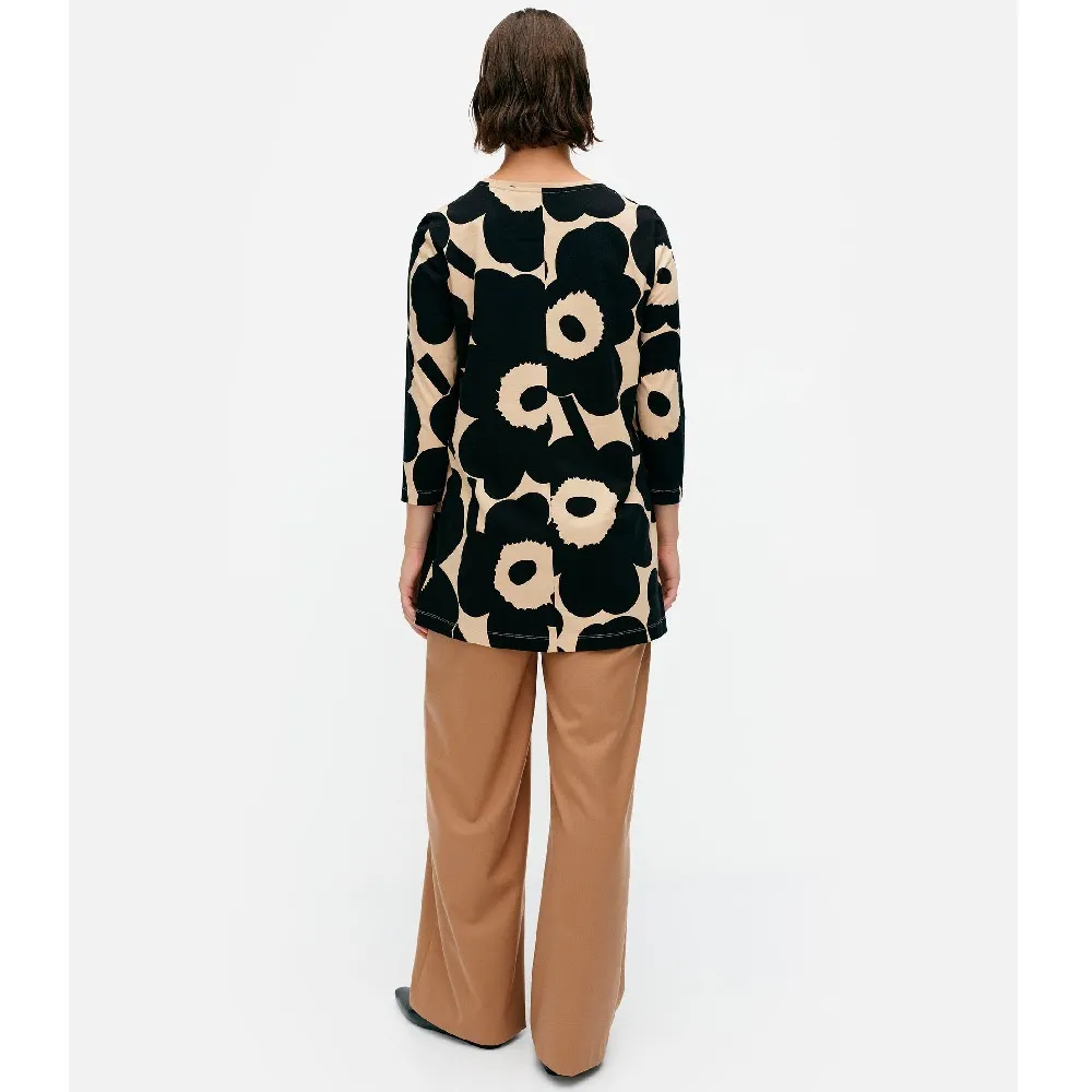 marimekko  |Crew Neck Flower Patterns Rib Cropped Cotton Tunics