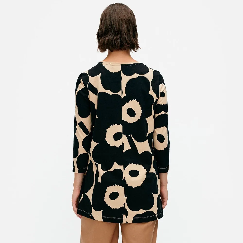 marimekko  |Crew Neck Flower Patterns Rib Cropped Cotton Tunics