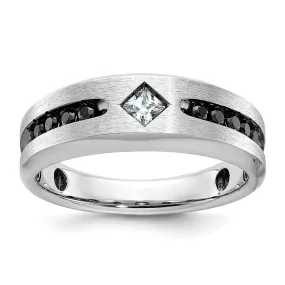 Mens 8mm 14K White Gold Black Rhodium Lab-Created Diamond Tapered Band