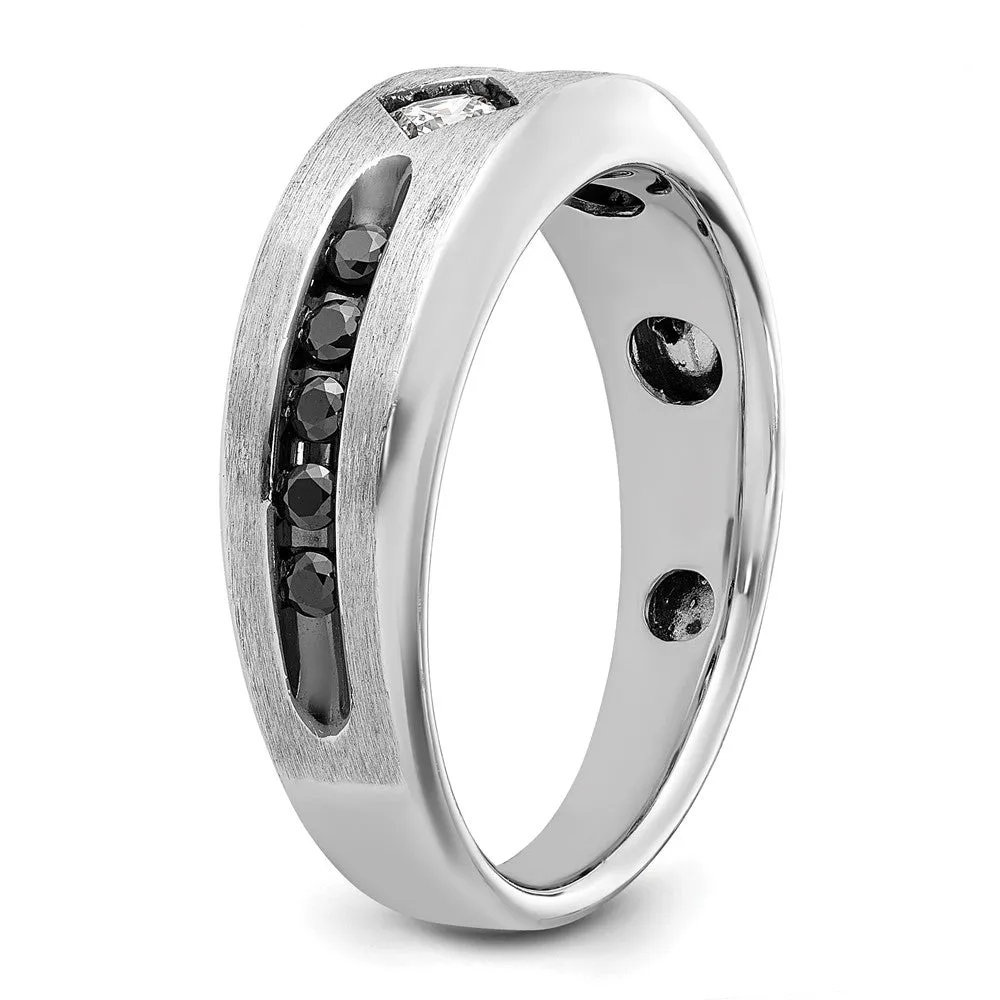 Mens 8mm 14K White Gold Black Rhodium Lab-Created Diamond Tapered Band