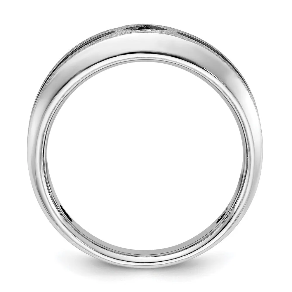 Mens 8mm 14K White Gold Black Rhodium Lab-Created Diamond Tapered Band