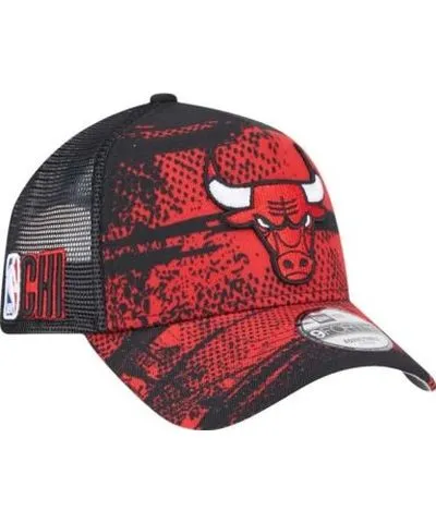 New Era Men's NBA Black/Red Chicago Bulls Tip Off A-Frame Trucker 9FORTY Adjustable Hat