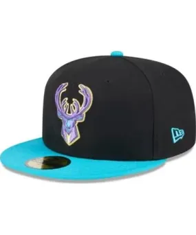 New Era Men's NBA Black/Turquoise Milwaukee Bucks Arcade Scheme 59FIFTY Fitted Hat