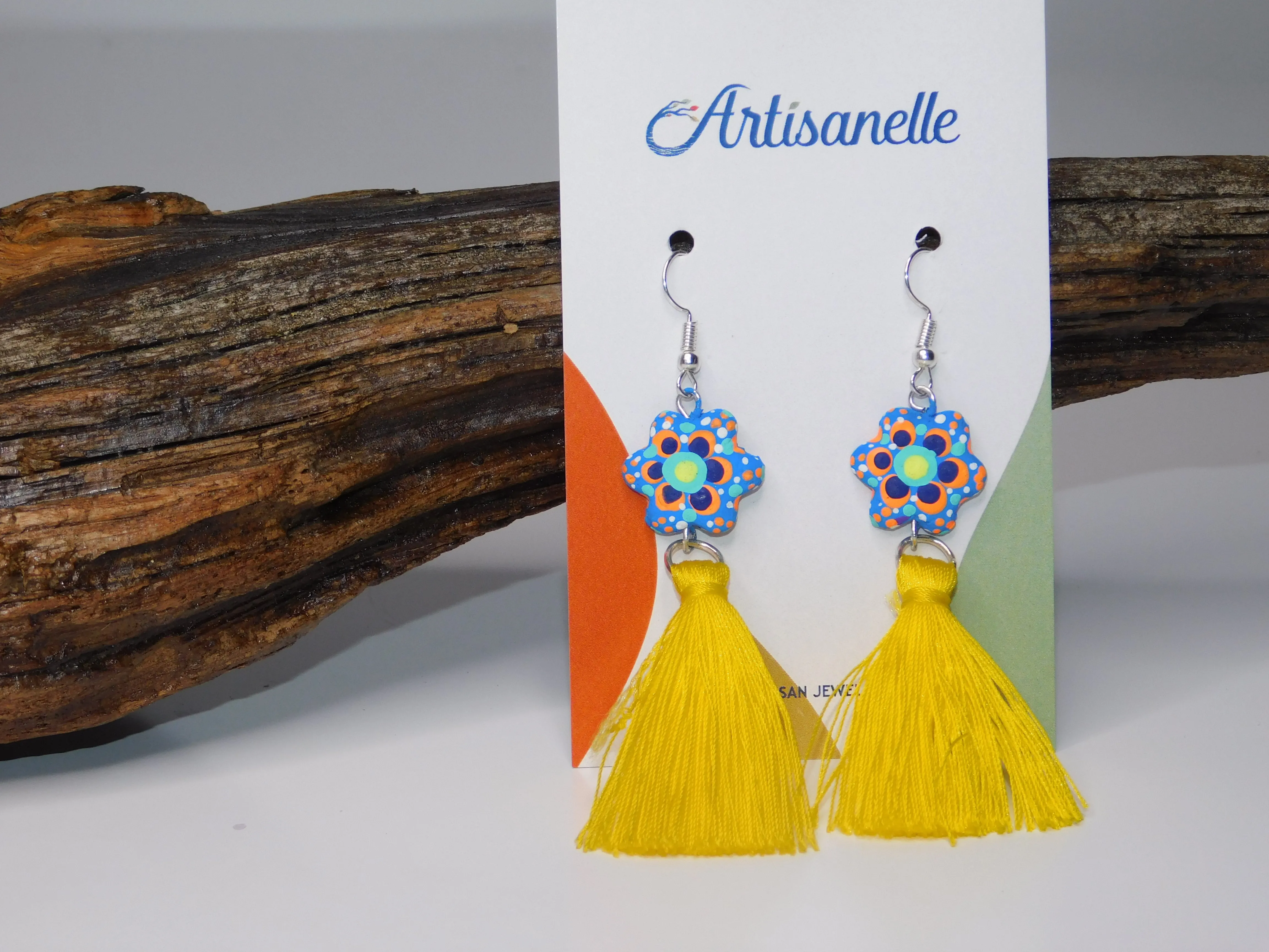 Painted Flower & Tassel Earrings