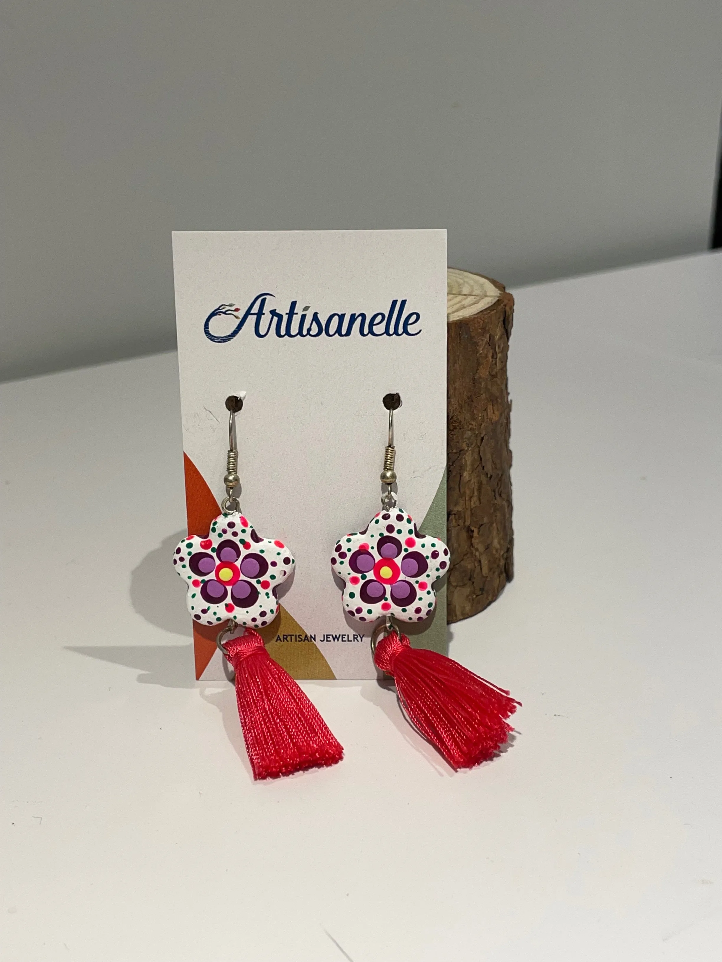 Painted Flower & Tassel Earrings